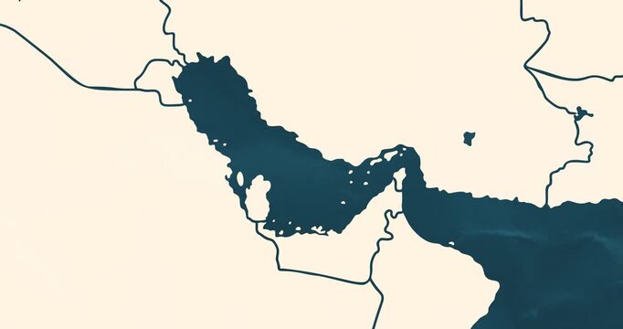 A zoom in of The Persian Gulf zone and the strait of Hormuz with the name of the countries and most important cities