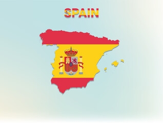 Obraz premium A modern flat illustration of the map of Spain filled with the national flag of Spain