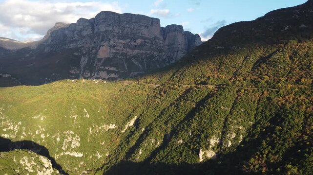 Pindus National Park 4K Sunset. Road. Epirus. Mountains. Greece