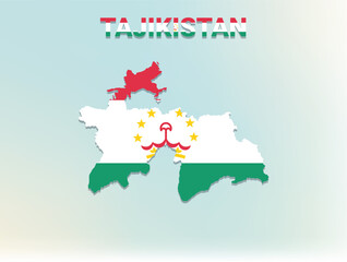 Obraz premium A modern flat illustration of the map of Tajikistan filled with the national flag of Tajikistan