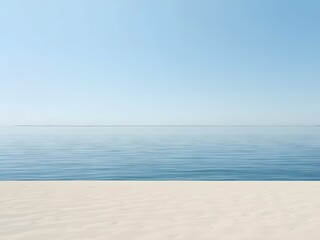 Obraz premium Minimal Seascape with Calm Blue Ocean and Sandy Beach Under Clear Sky Background 