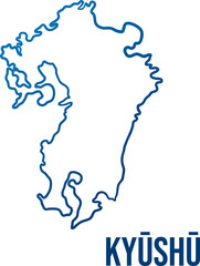 Minimal outline map of Kyushu region, Japan