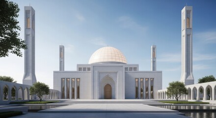 Obraz premium Modern White Mosque with Minarets.