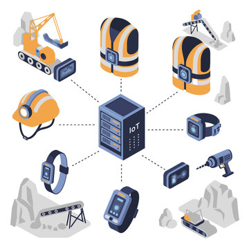 IoT devices and equipment for industrial and construction site monitoring.