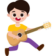 Obraz premium Kid playing guitar cute cartoon illustration
