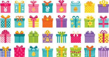 Obraz premium Colorful gift boxes with creative Easter designs and ribbons