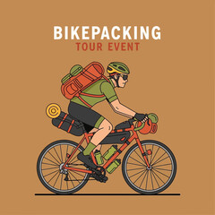 Obraz premium Adventurous Cyclist Embarks on a Bikepacking Tour: An Illustration Depicting a Journey