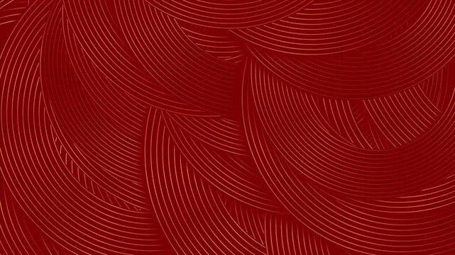 Red geometric abstract background with golden linear circles. Retro art deco motion design. Seamless loop. Video animation Ultra HD 4K 3840x2160