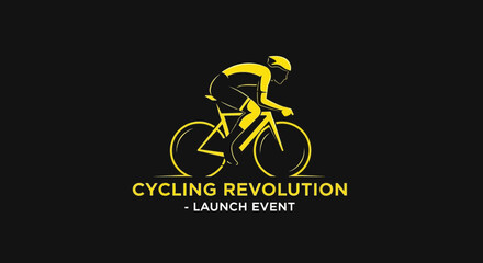 Fototapeta premium Cycling Revolution Logo: Launch Event Announcement Featuring Rider on Bicycle and Minimal Design