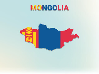 Obraz premium A modern flat illustration of the map of Mongolia filled with the national flag of Mongolia