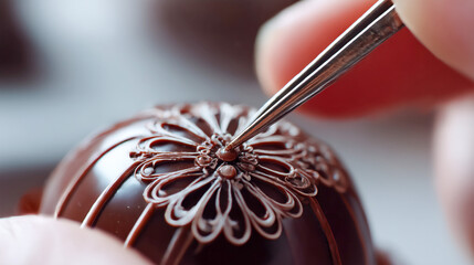 Fototapeta premium Intricate chocolate Easter egg decorated with piping art