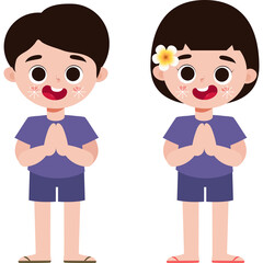 Fototapeta premium happy songkran festival cute kid cartoon illustration