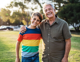 grandfather and grandson outdoors together