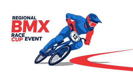 Fototapeta premium Dynamic BMX Rider During Race Cup Event With Bold Colors and Energetic Illustration