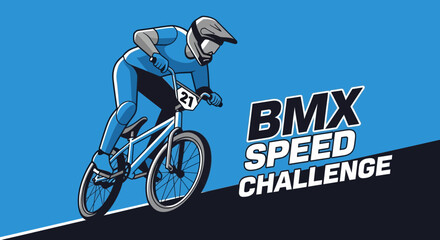 Fototapeta premium Dynamic BMX Rider Embarking On Thrilling Race For The BMX Speed Challenge Triumph
