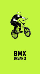 Fototapeta premium Dynamic BMX Rider Performing Stunts In Urban Environment With Bold Typography