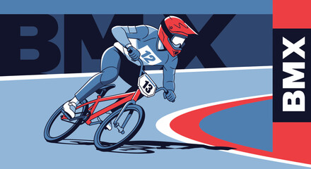 Fototapeta premium Dynamic Bmx Rider Performing Tricks on a Track Vibrant Illustration