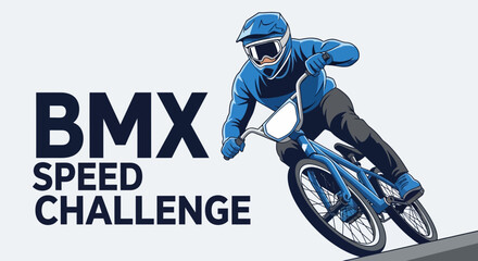 Naklejka premium Dynamic BMX Rider Performing Stunts During Speed Challenge, Modern Vector Illustration