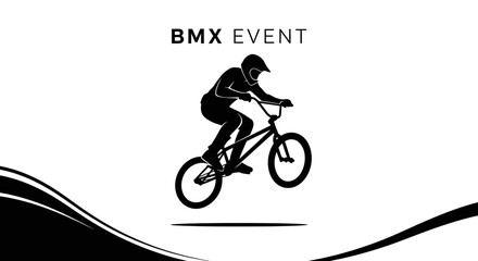 Naklejka premium Dynamic Bmx Rider Silhouette Performing Aerial Stunt For Event Promotion