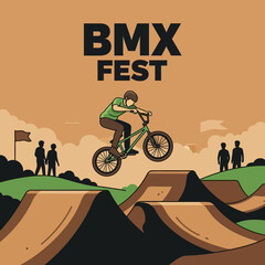Fototapeta premium Dynamic BMX Fest Event Illustration Capturing Thrilling Bicycle Stunts