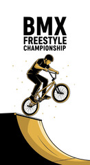 Fototapeta premium Dynamic BMX Freestyle Championship Action Shot Rider Soaring High