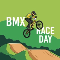 Obraz premium Dynamic Bmx Rider Soaring High During An Exciting Race Event