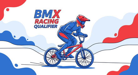 Obraz premium Dynamic BMX Rider Races In Qualifier With Graphic Design Style And Vibrant Colors