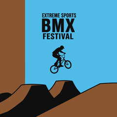 Obraz premium Dynamic Bmx Festival Action Silhouette With Dirt Ramps And Sky Background