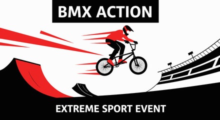 Obraz premium Dynamic Bmx Rider Soaring Through An Extreme Sport Event In Mid-air Motion Blur