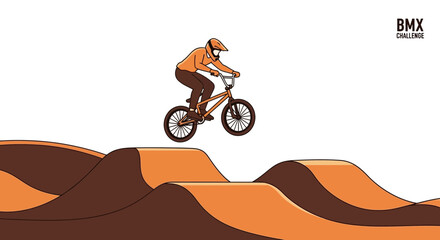 Obraz premium Dynamic BMX Rider Soars Over Dirt Jumps In Thrilling Freestyle Action