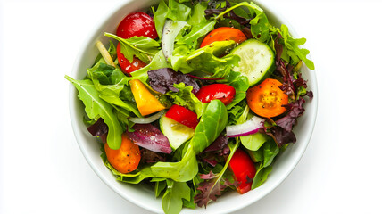 Colorful Salad Bowl Filled With Fresh Greens and Roasted Vegetables on a Clean White Background for Vibrant Meal Promotion