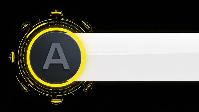 Futuristic Digital Activation. 3D toggle switch with letter A and glowing yellow HUD element. Use for technology interfaces or mobile apps. Vertical. Video. Portrait Orientation.