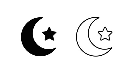 Moon and Star Silhouette Icon: Islamic Celestial Symbol