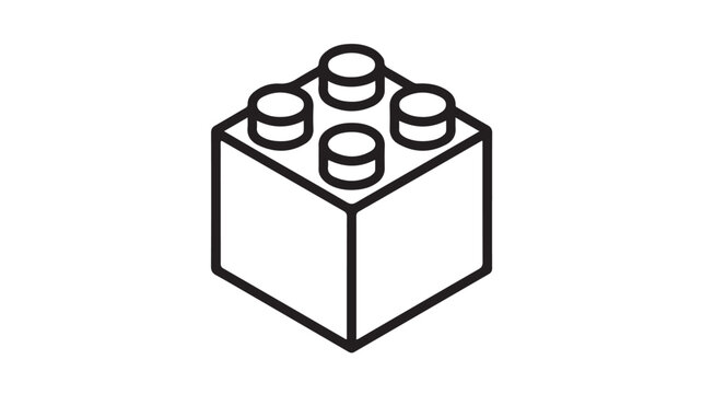 Single brick in minimalist style with monochrome black and white color on isolated white background for toy branding