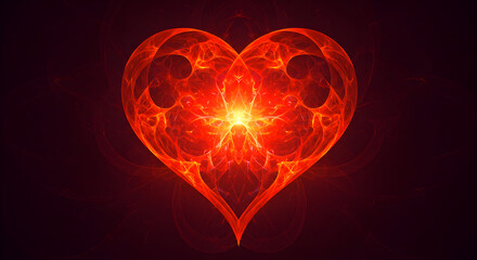 Fiery Heart Abstract: Glowing Fractal Heart Design