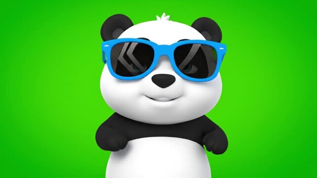 Cool panda bear wearing trendy sunglasses on green background