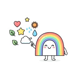 Naklejka premium Cute Rainbow Character Explaining Weather Elements.