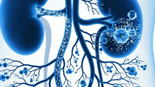Medical Illustration of Human Kidney Anatomy in Blue
