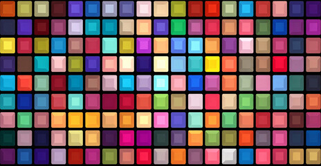 Abstract colorful 3D square mosaic background with vibrant tiles arranged in a geometric grid. Modern digital texture for web design, UI, apps, technology, data visualization and creative backgrounds.