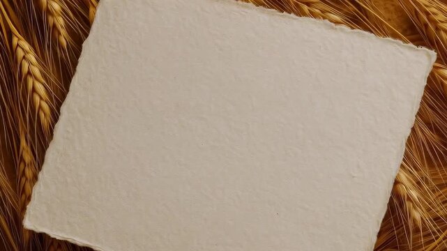 Paper and Wheat: A pristine square of textured paper rests atop a bed of golden wheat, evoking a sense of rustic elegance. The combination suggests nature and art's harmonious union.
