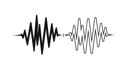 Sound Wave Icon Set: Audio Signal Silhouette and Outline