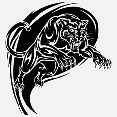 Obraz premium Dynamic Tribal Panther Leap Tattoo Style 