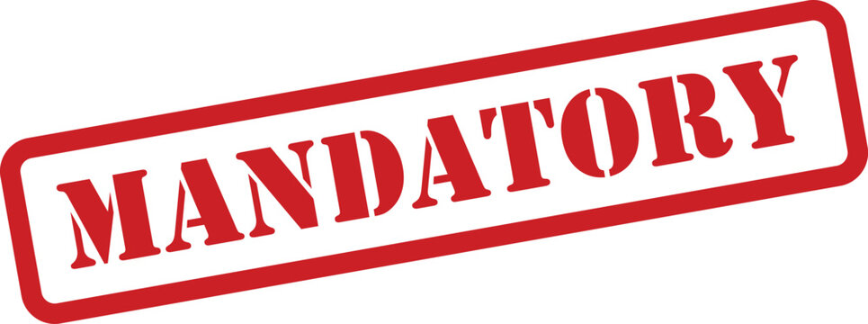 A clear red rectangular stamp boldly displays the word MANDATORY in capital letters on a pristine white surface