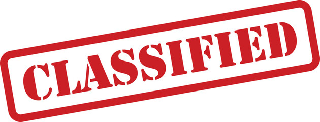 A prominent red rubber stamp effect displaying the word classified on a clean white surface