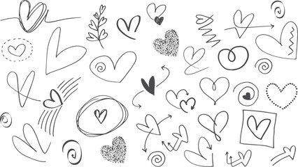 Valentines day Heart Doodle Heart doodles set. Hand-drawn hearts collection