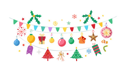 Obraz premium Christmas Hanging Decorations Flat Vector Set