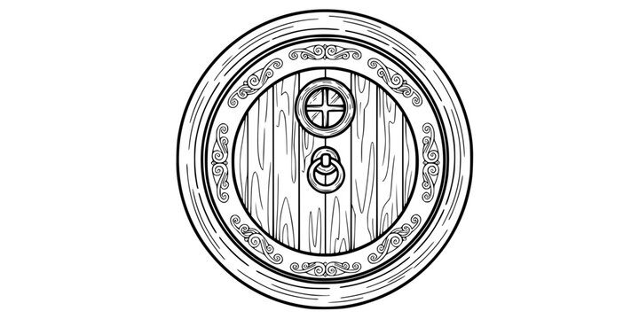 Round Hobbit Style Door Icon Line Art Vector
