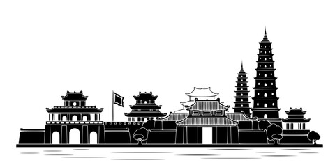 Fototapeta premium Vietnamese City of Hue Skyline Icon 