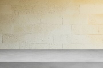 Room with textured light yellow brick wall and clean gray concrete floor for product display or background