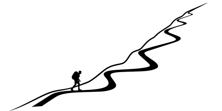 Hiker Climbing Switchback Trail Silhouette Vector Illustration
